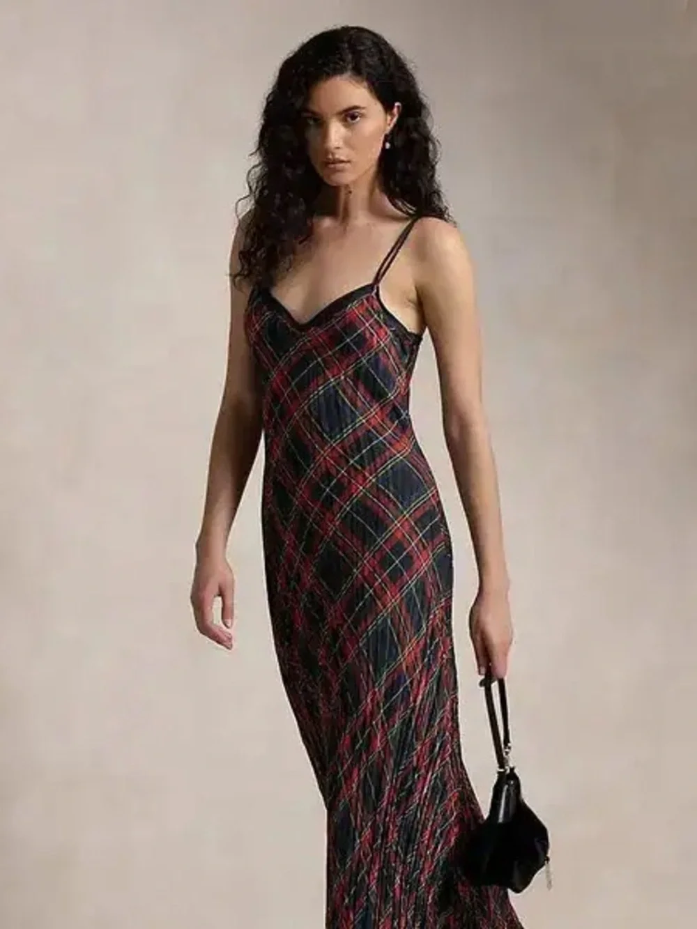 Polo Ralph Lauren Plaid Tartan Crinkle Pleated layered maxi dress SZ M / 8 / 10 - Picture 3 of 15